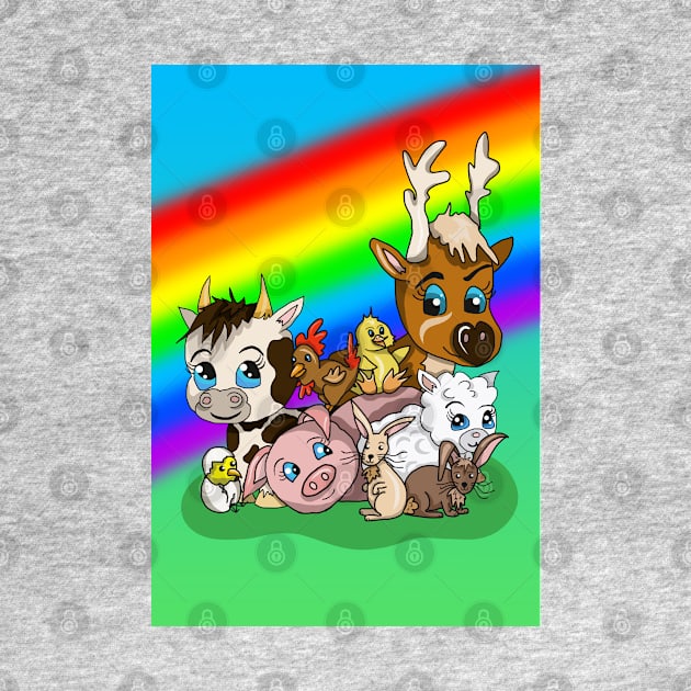 Farm Animals with a Rainbow of Hope by cuisinecat